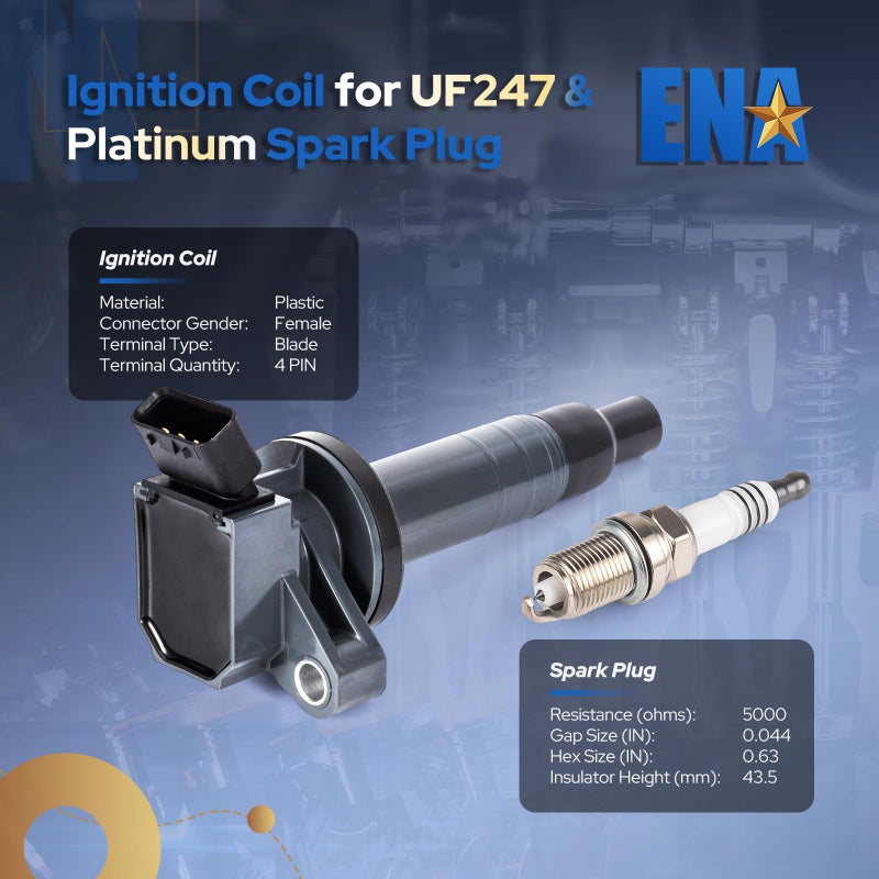 ENA Set of 4 UF247 Ignition Coils with 4503 Spark Plug 1.8 V4 Compatible with Toyota Pontiac Chevy Celica Corolla Matrix MR2 Spyder Prizm Vibe 2000 2001 2002 2003 2004 2005 2006 2007 2008 9091902239 - Image 2